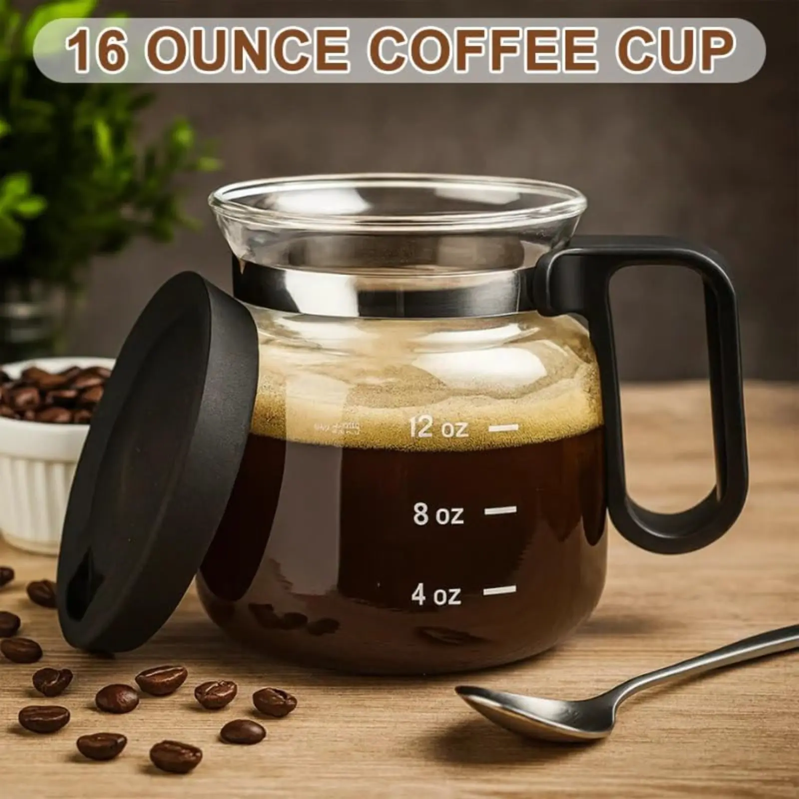 16 Oz Coffee Pot Mug,Mini Coffee Pot Cup,with Spill Proof Lid Heatproof Glass Mug Large Capacity ideal Gift for Coffee Lovers Coffee Pitcher, Modern Coffee Pot