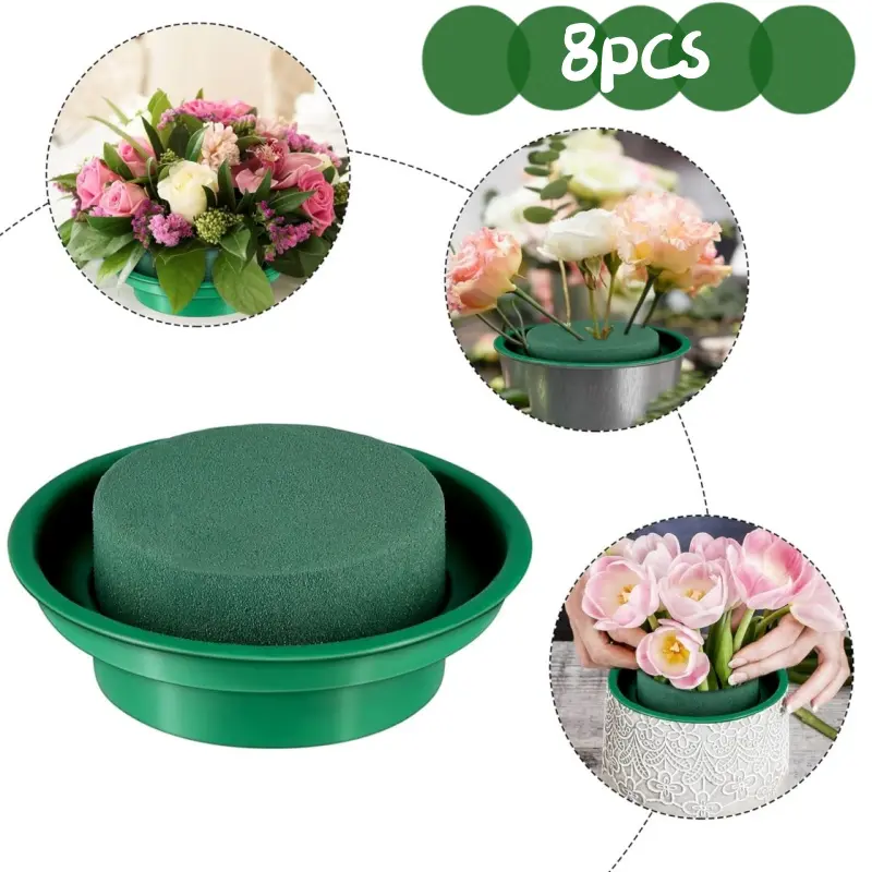 8 Pack Flower Foam with Bowl, 6.5 Inch Round Wet Floral Blocks Bulk, DIY Arrangement Bowl Kit for Fresh Artificial Flower, Florist Plant Foam for Wedding Centerpiece Decor