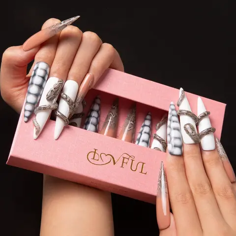 Lovful Stiletto Long Length 2.2'' Diamond Filled Handmade Acrylic Press-On Nails for Art & Care|10PCS Reusable,Salon Quality, Link1 H26-H239 Rhinestone Glue Glitter Glue #SohoChic