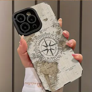 Vintage Oil Painting Compass Design Shockproof Ultra-Thin Phone Case Cover Map Aesthetic for iPhone 17/16/15/14/13/12/11/plus/pro Max Series Gift Idea Accessories