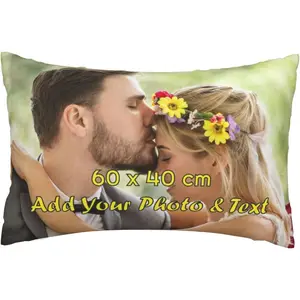 Custom Photo Pillow Case Cover with Your Design, Personalised Name Pillowcase with Two-Sides Printed Picture, Big Size 60 x 40 cm Throw Pillow Cover for Bed ,Sofa, Camping, Customise