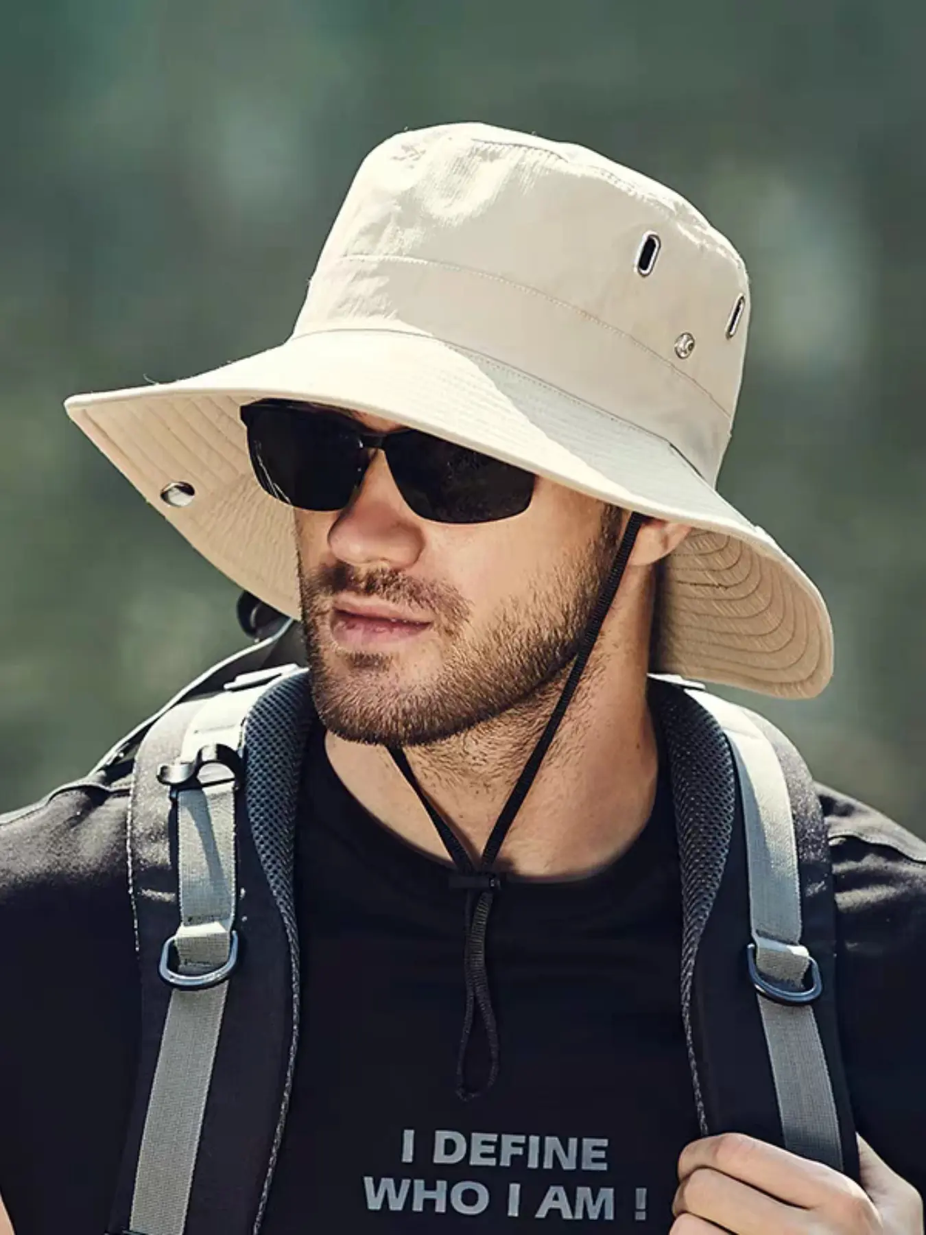 Outdoor Hiking Boonie Hat for Men, Wide Brim UV Protection Sun Hat, Waterproof Breathable Hat with Chin Strap, Ideal for Hiking, Fishing & Camping, Outdoor Bucket Hat