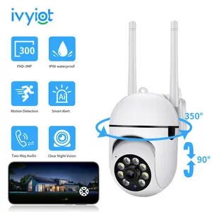 Ivyiot 2K Anti Theft Video Surveillance Camera Smart 360 Panoramic View Indoor PTZ Cam with 911 Emergency Alert for Property Owners Small Business Store Security