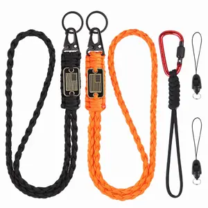 3 Pack Braided Paracord Lanyard with USA Flag, Carabiner Rope Keychain, Necklace Strap for Keys, ID Badges, Whistle, Tactical ID Holder