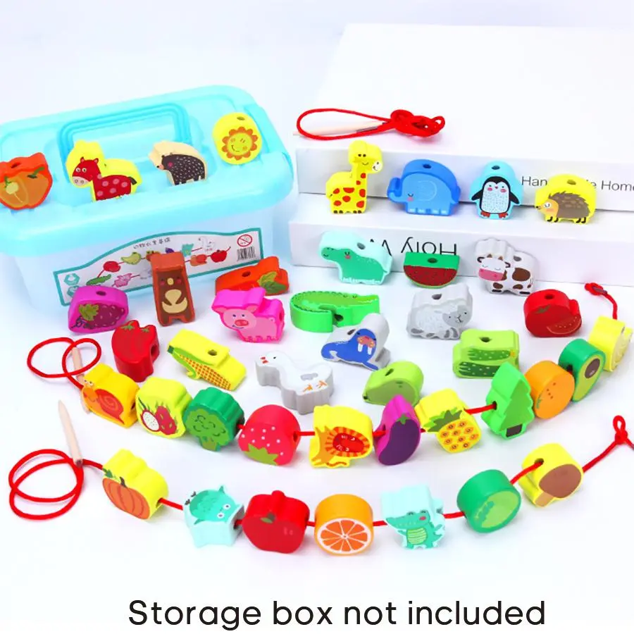 Wooden Beads Stringing Blocks Toy, 46pcs/set Colorful Blocks for Toddlers, Montessori Early Education Toy, Educational Sensory Toy, Sensory Playset for Kids