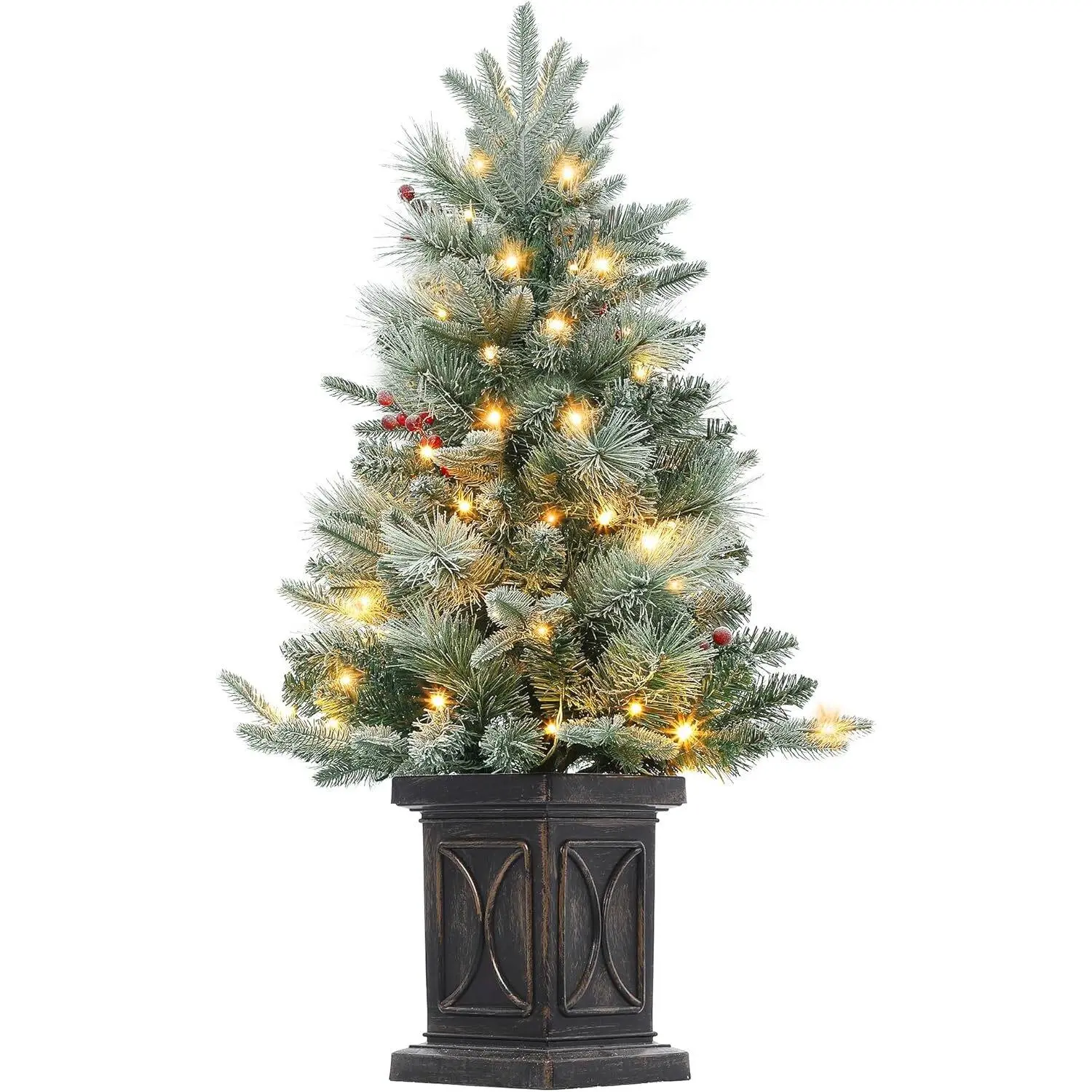 3 Ft(1pcs) Pre-Lit Christmas Tree, Christmas Tree with 78 Battery-Powered Led Lights, Artificial Christmas Tree with Potted Base Berry Faux
