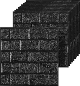 40 count 3D Wall Panels Peel and Stick Faux  11.8"*11.8" Black Brick Wallpaper for Walls 3D Wall Tiles Faux Brick Paneling Self-Adhesive Wallpaper for DIY Interior Wall Decor