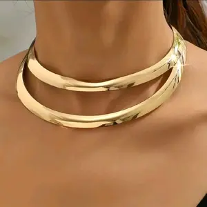 Fashion Cuff Design Dual Layer Open Choker Necklace Gold Tone Jewelry for Stylish Looks No Additional Attributes