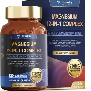 12-in-1 Magnesium Complex 700mg - Supplement with Glycinate Citrate Malate Oxide Taurate Aspartate Orotate, Vegan Capsules for Muscle, Heart, and Relaxation Support