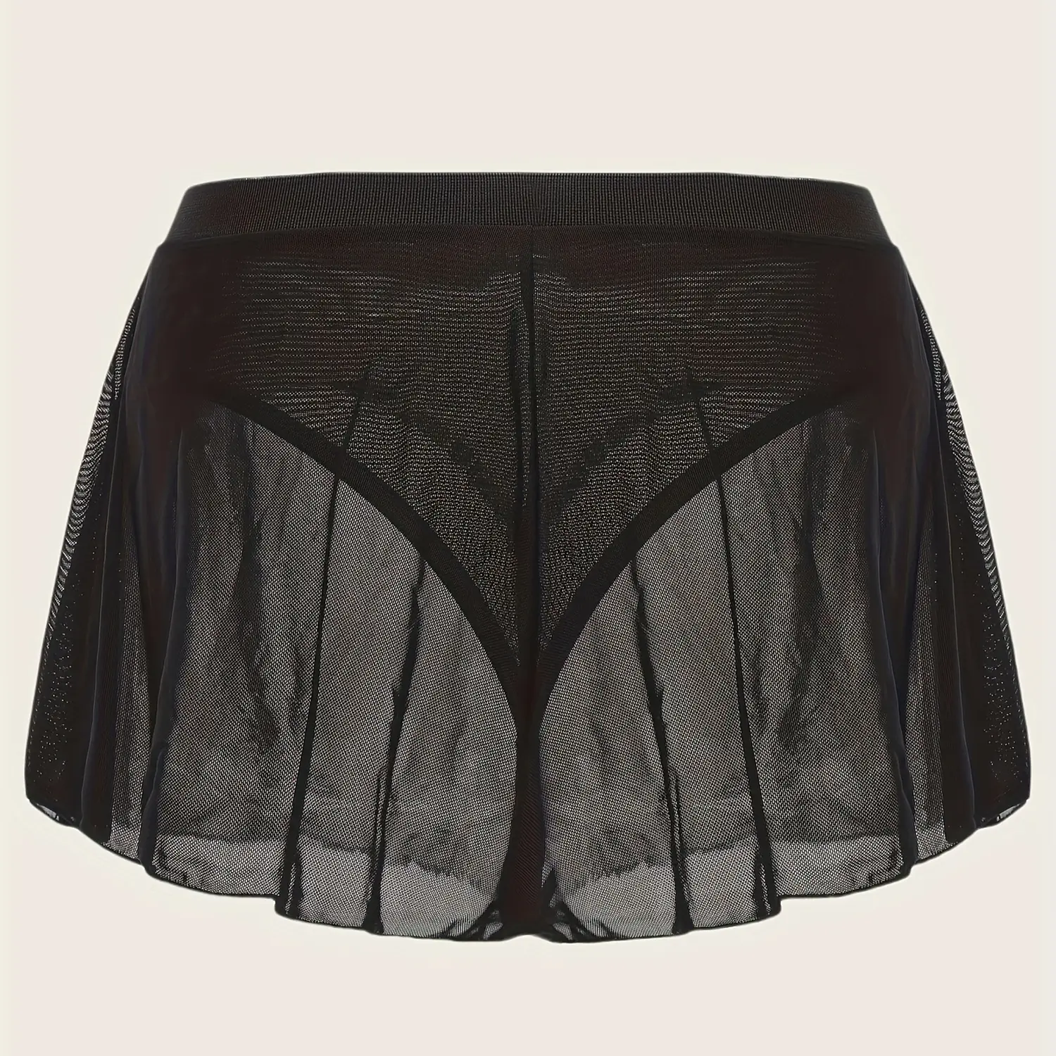 Women's Fashionable Black Swim Skirt with Sheer Mesh Overlay - High-Stretch Polyester and Elastane Blend, Machine Washable, Stylish Beachwear Bottoms