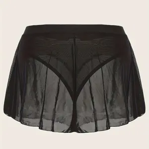 Women's Fashionable Black Swim Skirt with Sheer Mesh Overlay - High-Stretch Polyester and Elastane Blend, Machine Washable, Stylish Beachwear Bottoms