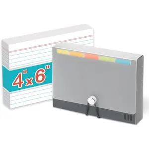 4x6 Index Card Case with 100 Heavyweight Ruled Index Cards and Dividers, Black