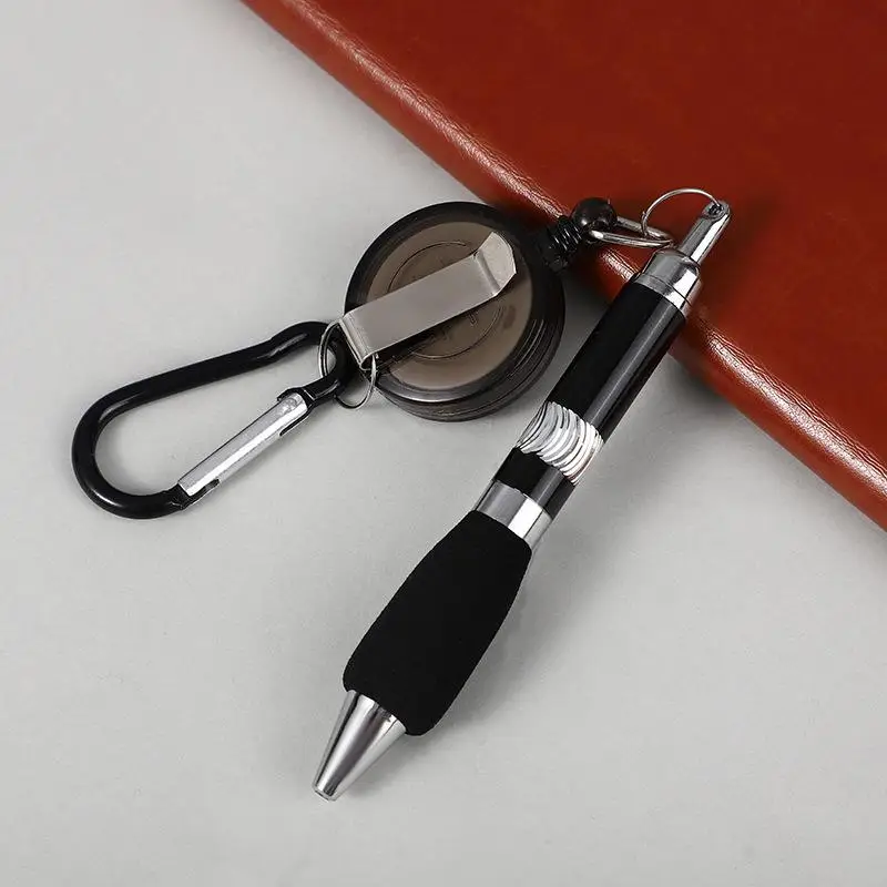 Portable Mini Ballpoint Pen with Retractable Badge Reel, 1 Count Creative Multi-function Ballpoint Pen with Keychain, Writing Pen, Stationery Supplies