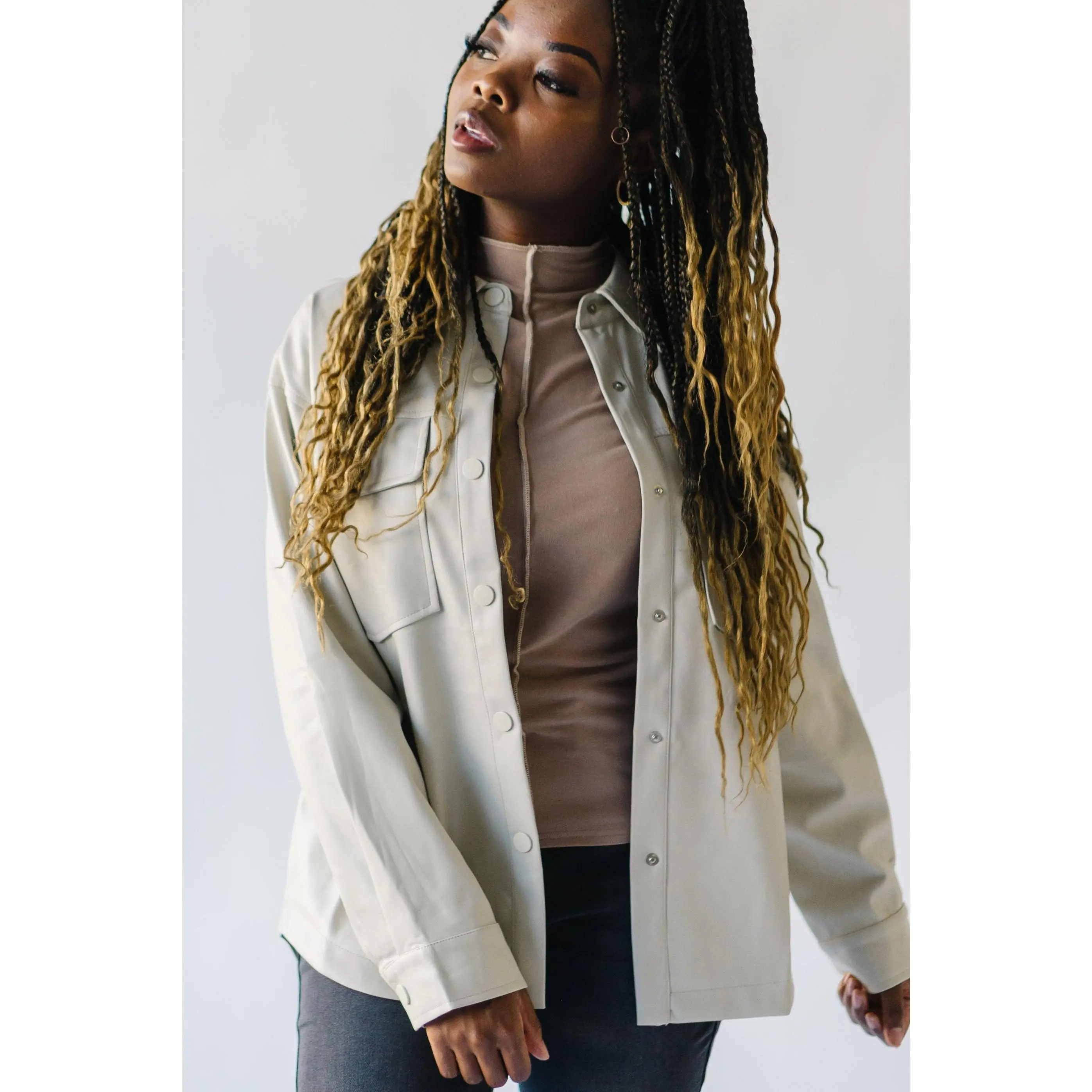 The Brandy Pocket Detail Shacket in Cream