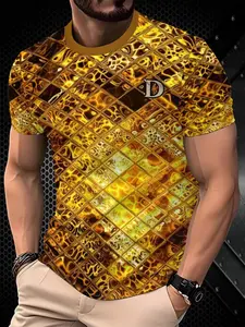 Men's New Arrival 3D Trendy Printed Short Sleeve Round Neck T-Shirt, Casual Sportswear, Gym Tees, Fitness T Shirt, Fitness Shirts, Breathable Summer Top, Ideal for Running & Gym, Breathable Workout Top