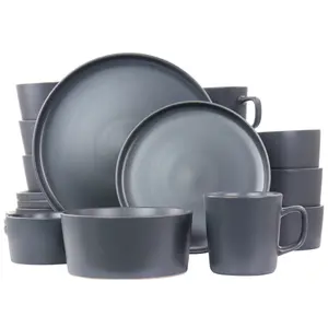 212 MAIN Minimalist Stoneware Tableware Set - Elama EL-LUXMATTE-DG Luxmatte Finish Dark Grey, 20-Piece Microwave-Safe Dinnerware Set