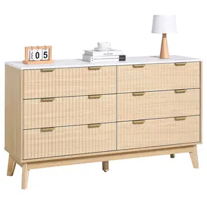 【Super Brand Day】VEVOR 6-Fluted Wood Drawer Dresser - Modern Minimalist Credenza Cabinet with Smooth Gliding Drawers, Anti-Tip Device, Sideboard Storage for Living Room, Entryway, Modern Credenza Cabinet,DEALS FOR YOU