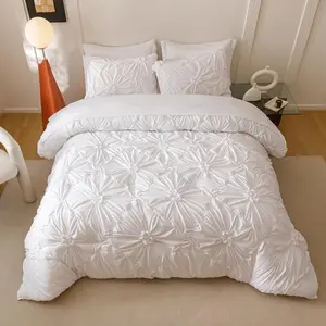 White Twin Comforter Set - 7 Pieces Bed in a Bag, Comforters Twin Size Bed Set Pintuck Pleat Complete Comforter Set with Flat Sheet, Fitted Sheet and Pillowcases,White