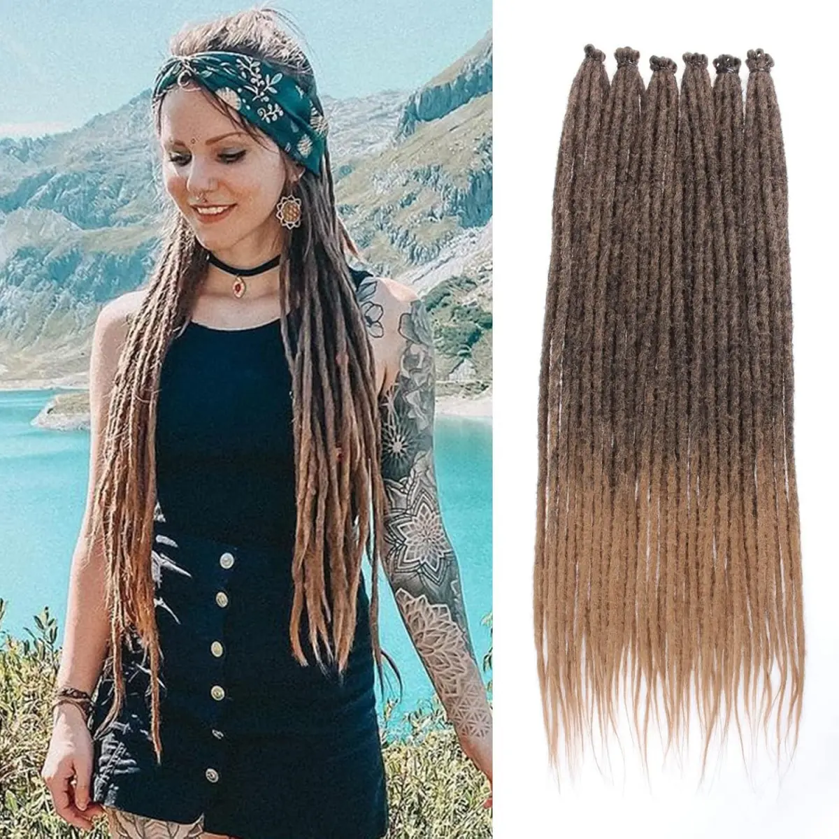 Unisex Synthetic Dreadlock Hair Extensions - 24 inch(20 Strands), 0.6cm Single-Ended, Reggae Style Crochet Braids, Ombre Honey Blonde #T27 for Braids Hairstyles & Crochet Hairstyles