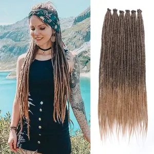 Thin 24 Inch Dreadlock Extensions 20 Strands Single Ended Ombre Honey Blonde Dreads Reggae Crochet Braiding Hair 0.6 cm Width Soft Synthetic Loc Extensions for Women Men # T27