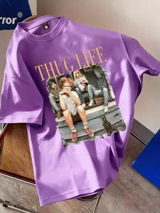 Thuc Lee Vintage Character Photo Breathable Quick-Dry T-Shirt, Unisex Oversized Loose Fit, Casual Streetwear, Short Random Print