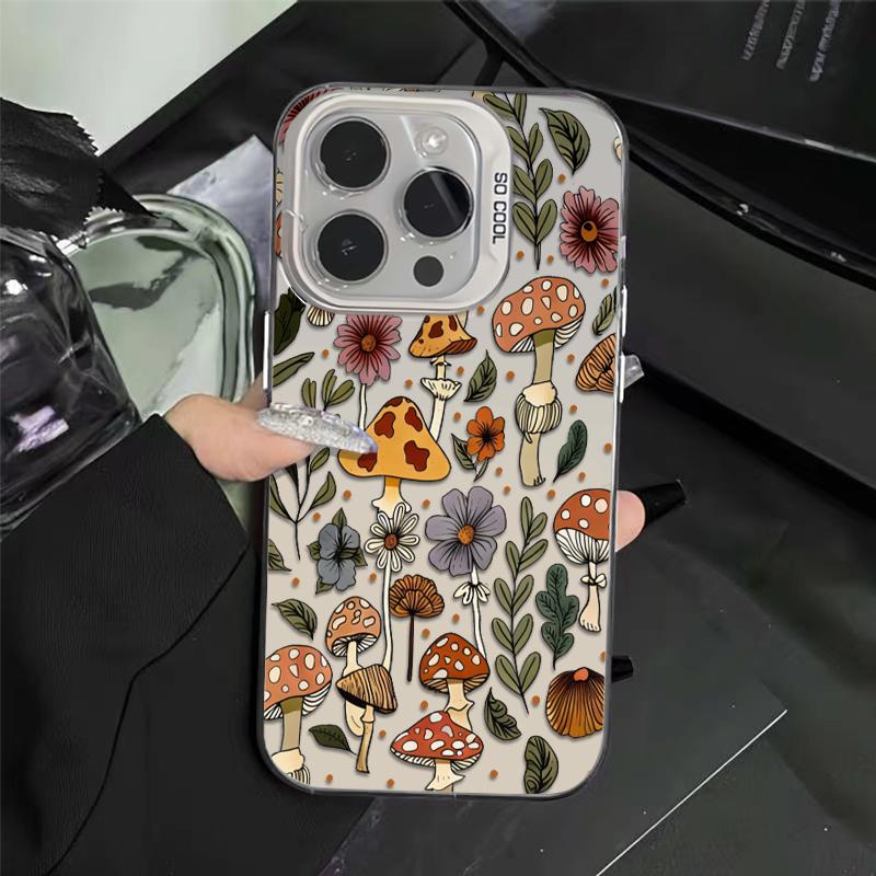 Mushrooms With Blooming Wildflowers Phone Case Durable Hard Acrylic Back Case With An Anti-Yellowing Coating, Made From High-Quality Designed For Reliable Drop Protection For Your Phone For iPhone 17.16.15.14.13.12.11.X.XS.XSMAX.XR.8.7