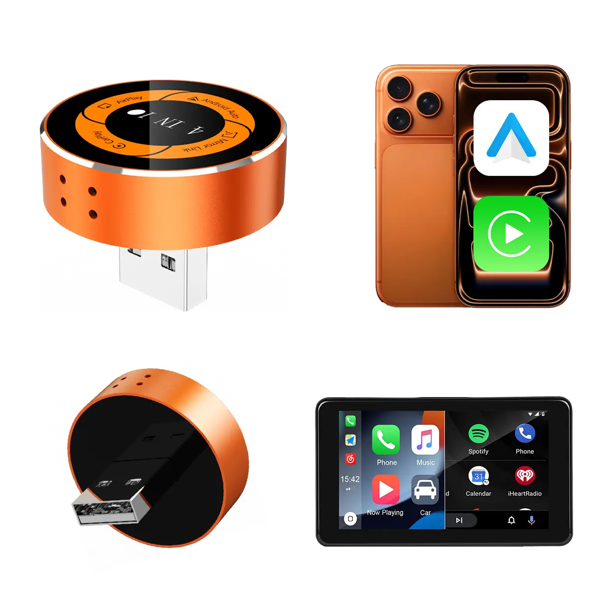 Four-in-one wireless CarPlay box for Android and Apple, Android screen mirroring, in-car smart module
