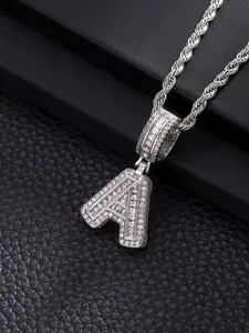 Letter Pendant Necklace with Chain, Stainless Steel Sparkling Oxidized Zirconia, Fashion Jewelry for Parties & Daily Wear, Women's Gift