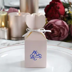 100 Pack Floral Top Personalized Wedding Favor Gift Boxes With Large Emblem And Satin Ribbon Tie 5"