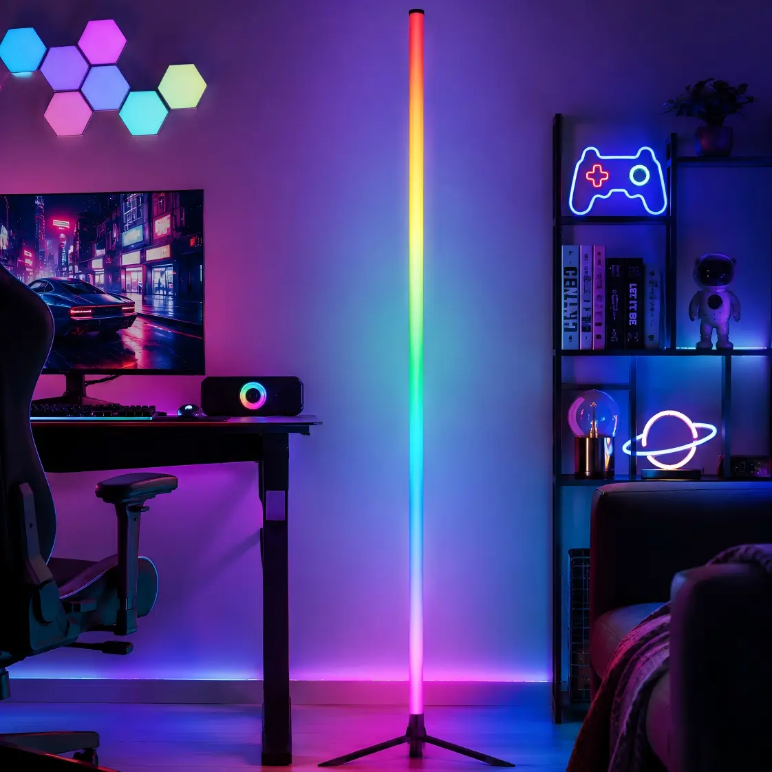 RGB Corner Floor Lamp, LED Corner Standing Lamp with Voice Control, 16 Million Colors Changing Floor Lamp with Remote Control, Dimmable Ambient Light for Bedroom, Living Room, Gaming Room