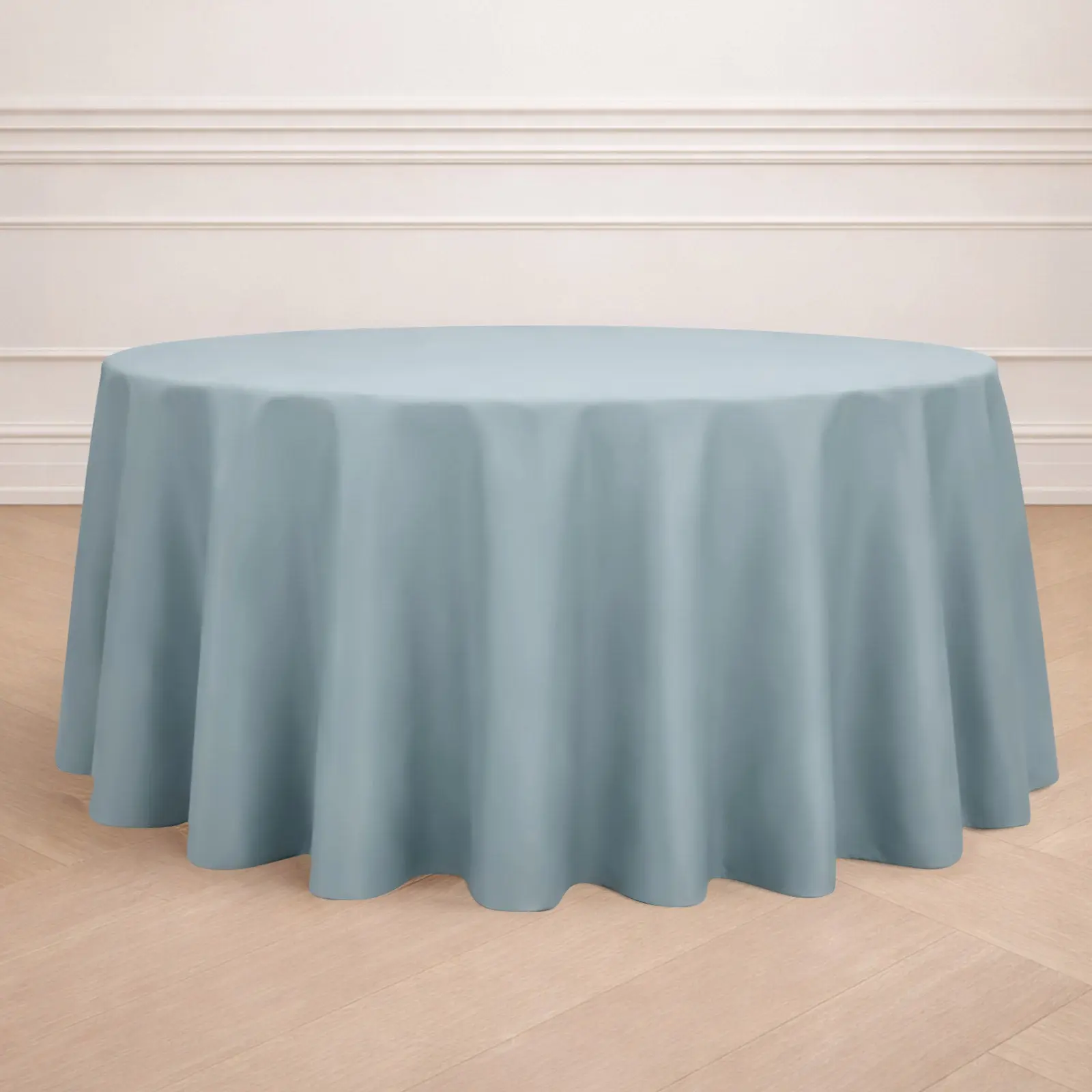 120" Round Polyester Picnic Table Cover - Dusty Blue, Durable, Seamless, Machine Washable Outdoor Buffet-Size Cover for Wedding, Casual Use, Birthday, Thanksgiving