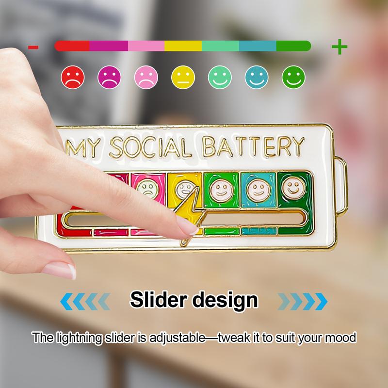 BMTWE Cartoon Expression My Social Battery Pin 2 PCS Personalized Pattern Pin Sliding Design Brooch Casual Pin Jewelry for Bags Backpacks Scarves Hats Gifts Decoration