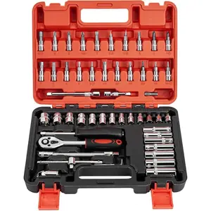 53 Pieces Socket Wrench Set 1/4-Inch Drive Ratchet Wrench with Plastic Toolbox Storage Case for Automotive Repair and Home Use