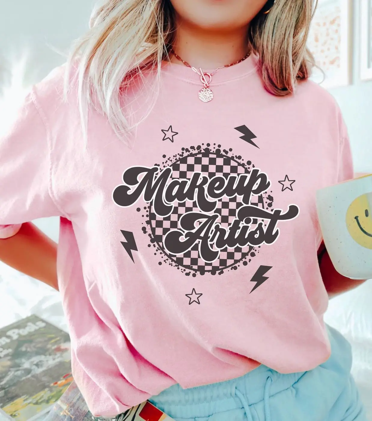 Comfort Colors Retro Makeup Artist Shirt Checkered Makeup Artist TShirt Gift for Makeup Artist Cosmetology Grad T Shirt Crewneck