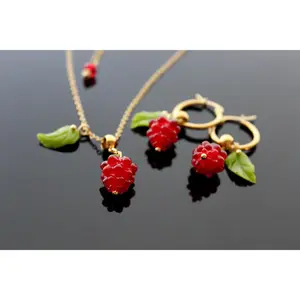 Handmade glazed glass raspberry jewelry set