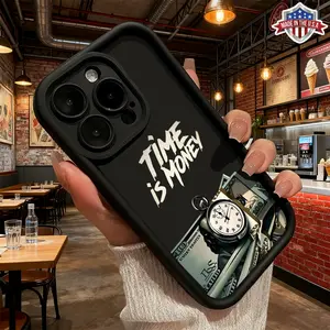 Cool Time Is Money Quote Cash Aesthetic Pattern Design Case for iPhone 17 16 15 14 Pro Max 13 12 11 XR XS Plus Air Slim Lightweight Shockproof Anti Drop Protective Durable TPU Cover