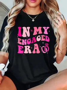 100% Cotton In My Engaged Era Fiance Engagement Bachelorette Party T-Shirt Casual Tops