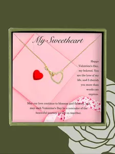 Women's Elegant Rhinestone Decorated, Heart Link Ring Design Pendant Necklace, Exquisite Trendy Pendant Necklace, Chic Jewelry As Gift for Girlfriend
