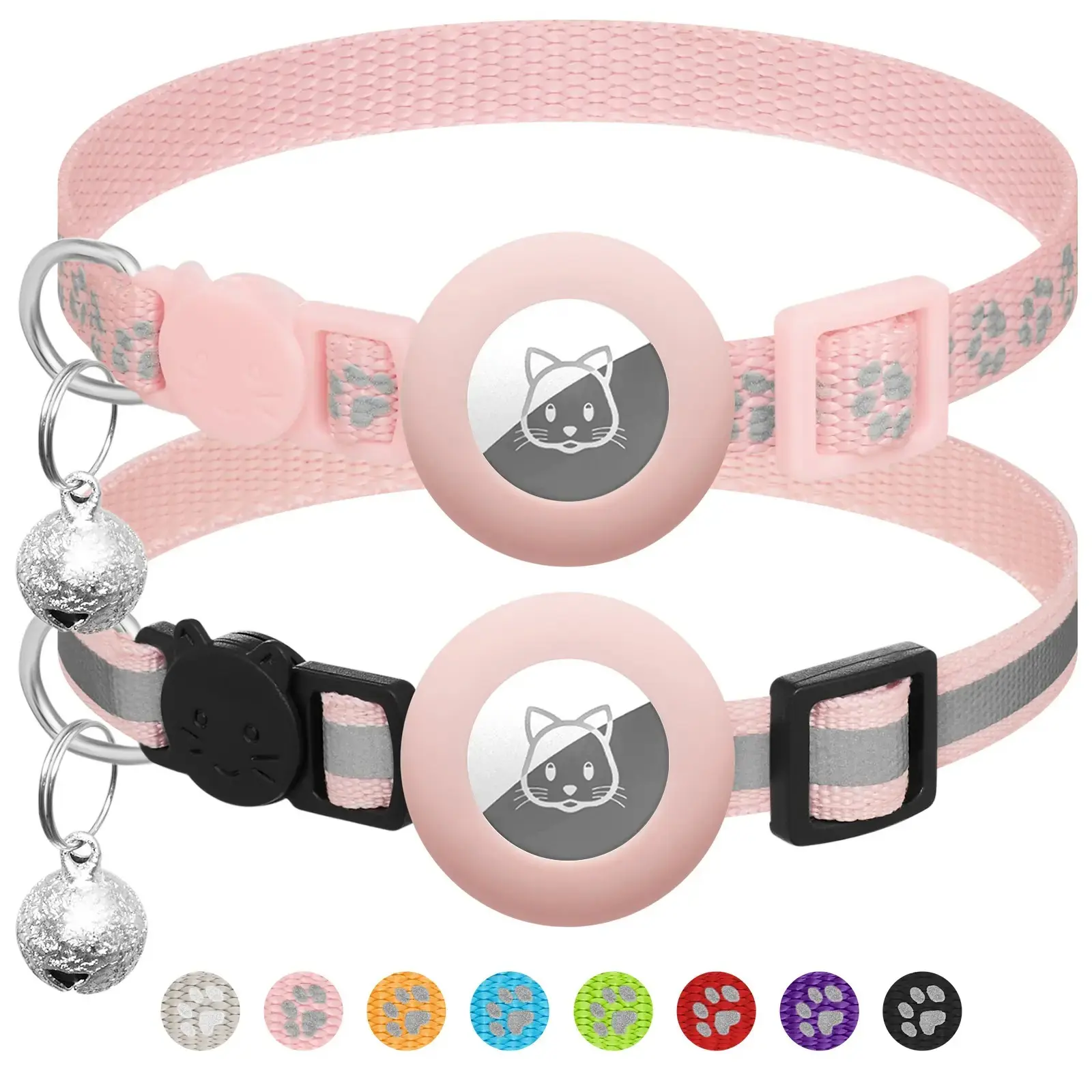 2 Pack Adjustable Reflective Cat Collar with Bell, Airtag Compatible, Safe Buckle for Boys & Girls, Kittens, Pet Supplies, Gifts (no Airtag)
