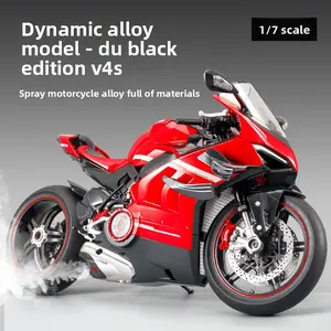 1:7 Scale Ducati V4S Alloy Materials Motorcycle Model - Dynamic Light, Sound & Smoke Effect with Key Start, Die-Cast Replica for Collectors & Gifts