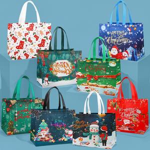 32 Pcs Christmas Gift Bags Set - 16 Unique Designs Waterproof & Thick Lining Merry Christmas Printed Party Favors Heavy-Duty Storage Tote Foldable Shopping Tote Reusable Water-Resistant Market Trip Unisex Festive Gift Bag Set
