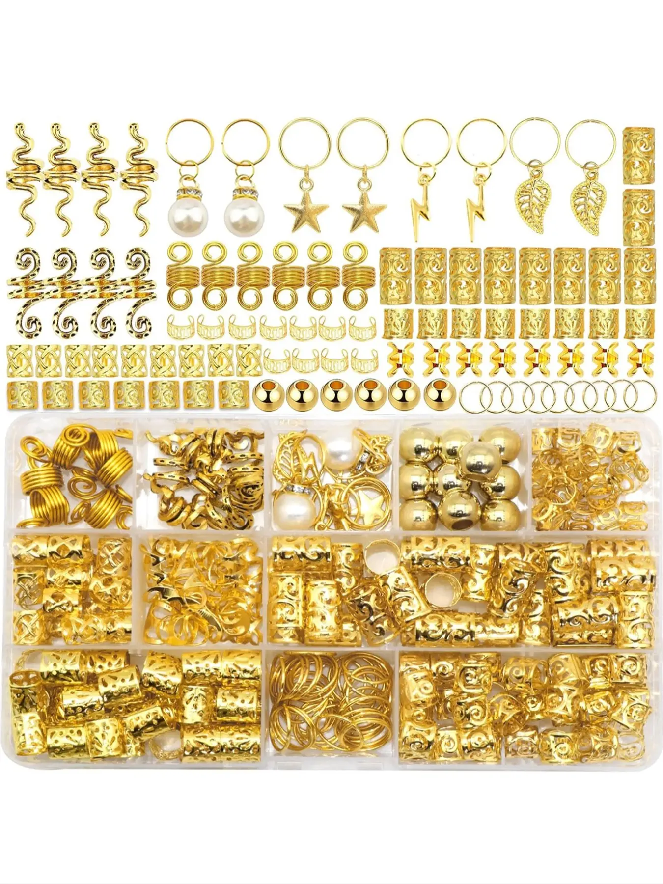 Women's Hair Jewelry Set, 220pcs Hair Accessories, Metal Hair Ring Cuff & Dreadlock Decorations, Bohemian Style, Versatile Styling, Hair Cuffs, Metal Construction, Geometric Patterns, All Seasons Use, Durable