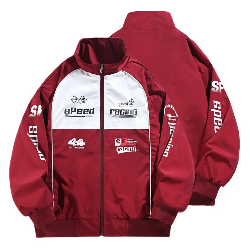 Men’s Stylish Polyester Active Jacket - Casual Sportswear Jacket with Unique Racing Look Graphic Print, Zip-Up, Pockets, Lightweight Outerwear for Spring & Autumn