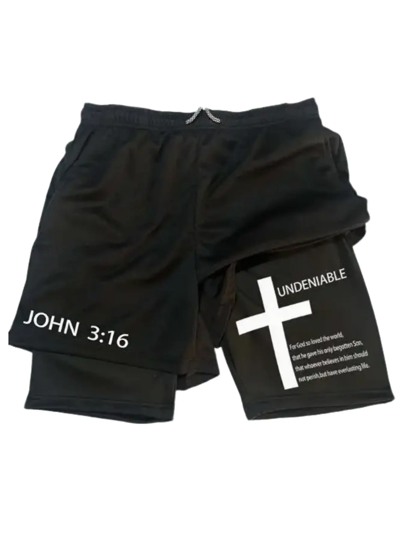 Women's 2 in 1 Workout Shorts Cross John 3:16 Print Undeniable Double Layer Running Shorts Anti Chafe Gym Athletic Shorts