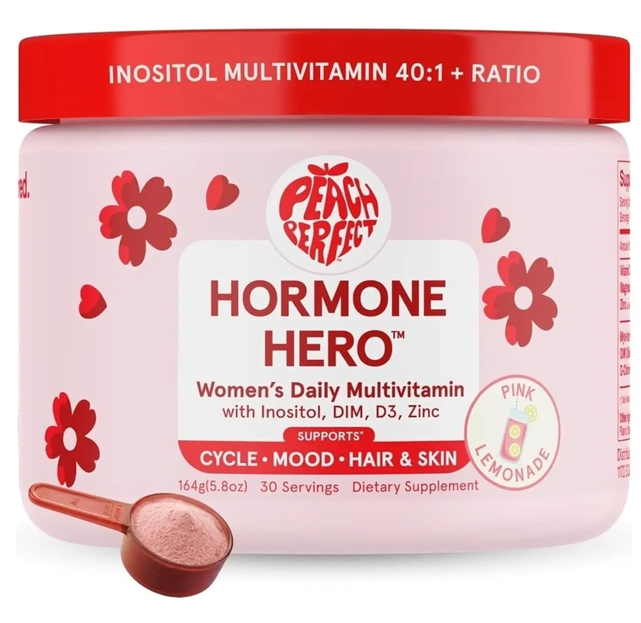 Peach Perfect Hormone Hero – Myo-Inositol & D-Chiro 40:1, Omega-3, Vitamin D3, Magnesium Glycinate, DIM, Zinc – Hormonal Balance, Ovarian Health, Fertility, Cycle and Energy - 30 SVG, Pink Lemonade