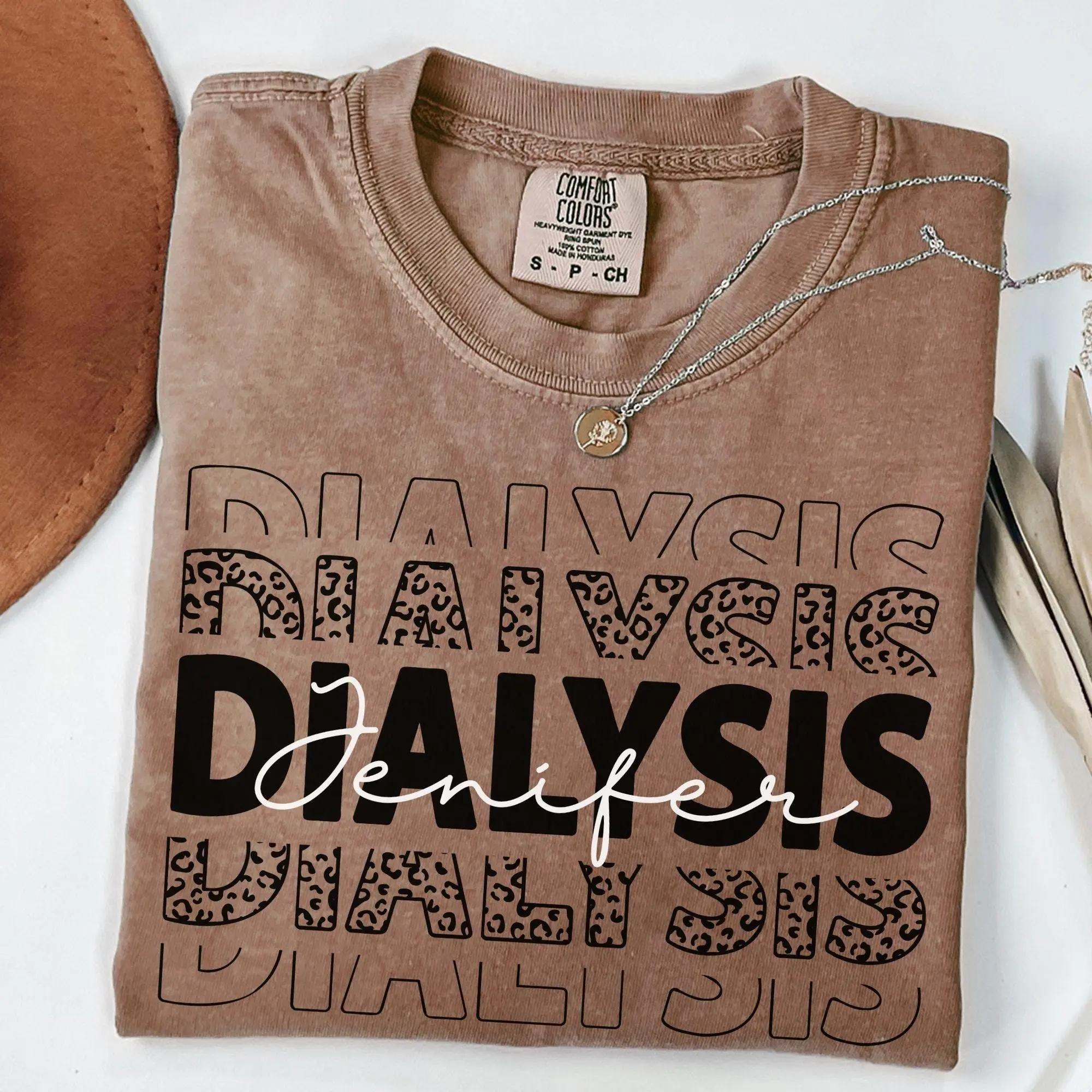 Personalized Dialysis Nurse Shirt, Comfort Colors Dialysis Staff Shirt, Custom Dialysis Nurse Gift, Leopard Print Dialysis Tech Shirt