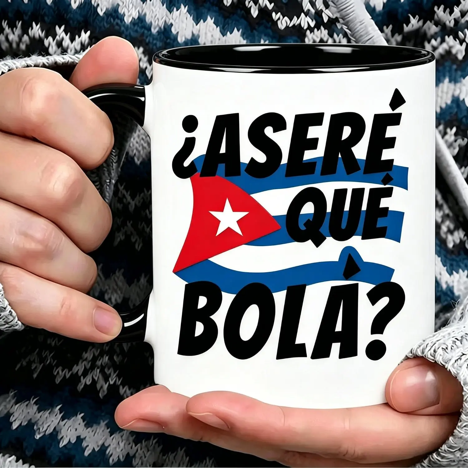 "Cuban vibes only Asere Que Bola Flag Mug" "Cuba Flag Pride Cup" Funny Cuban Gift Idea - 'Asere Que Bola' Coffee Mug
