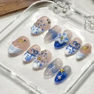 Vosplends SUMMER2 Y2K Collection Handmade Almond Coffin Press On Nails,NailHaven,birthday  Festive creative nail art Nail Art Set Acrylic Soft Gel Glitter Kit,black friday deals#creative nail art