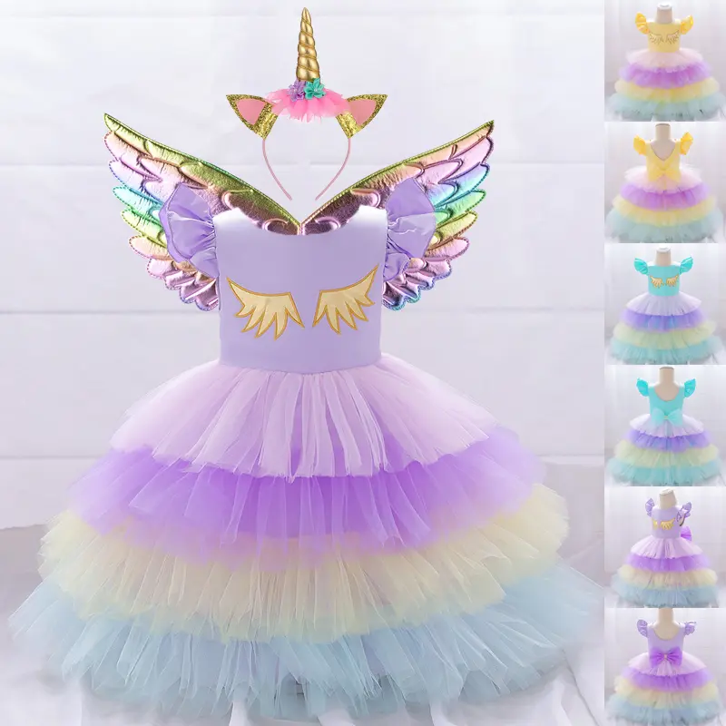 Rainbow Cartoon Cosplay Costume Fancy Carnival 011 Kids Clothes Wings Headband Performance Princess Theme Party Holiday Baby Girls Ball Gown Toddle Cocktail Dress 7M-5Y