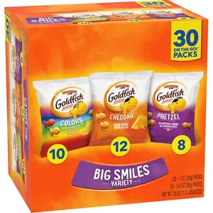Crackers Big Smiles Variety Pack with Cheddar, Colors, and Pretzels, Snack Packs, 30 Ct Cheese Crunchy Crispy Artificial